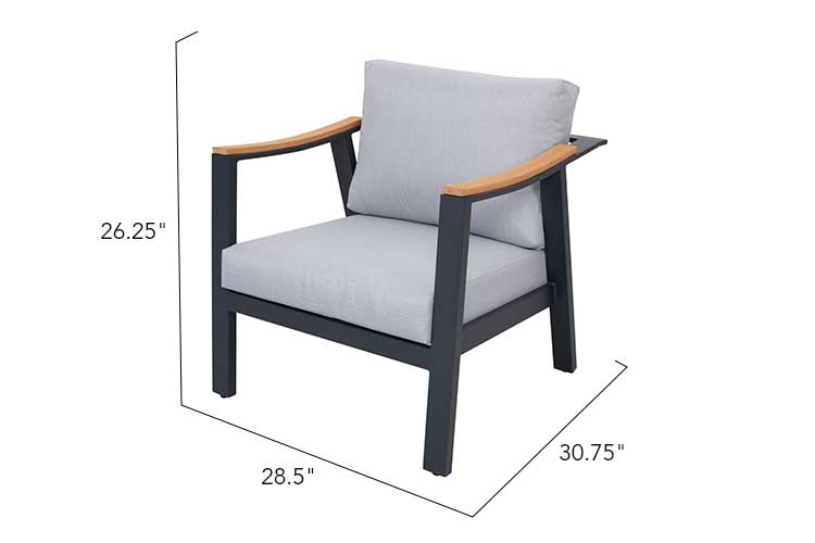 Nova 4-Piece Aluminum & Teak Sofa Set with Stationary Chairs