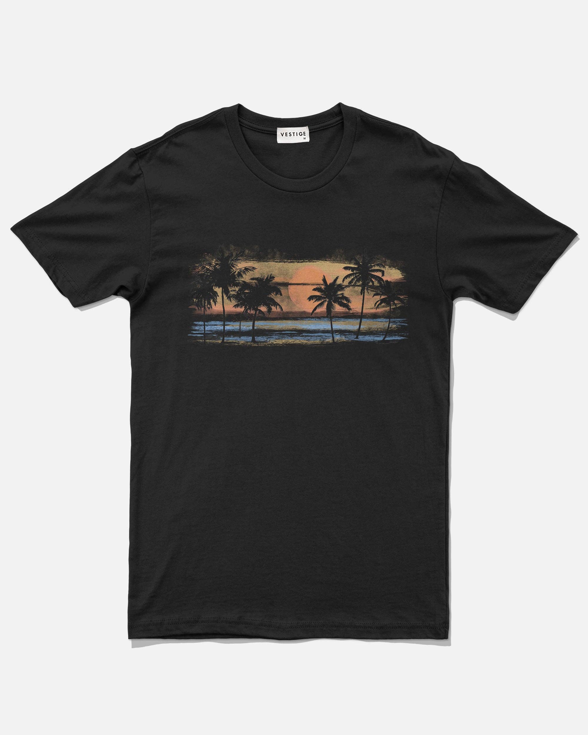Palm Sun Stripe Tee, Black