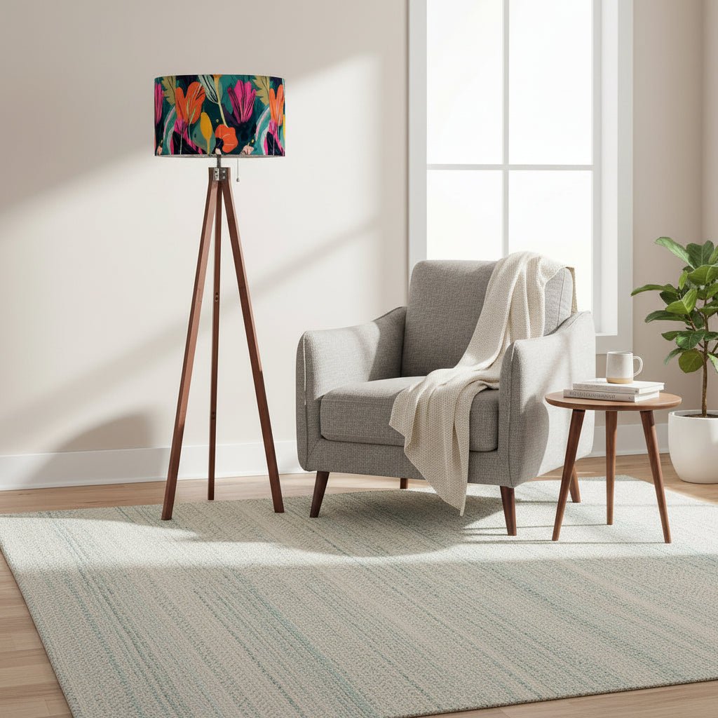 Grand Bohemian Modern Tripod Floor Lamp Orange, Teal, Yellow Fuchsia