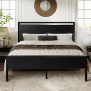 Queen Platform Bed Frame With Wooden Headboard And Footboard Black Oak