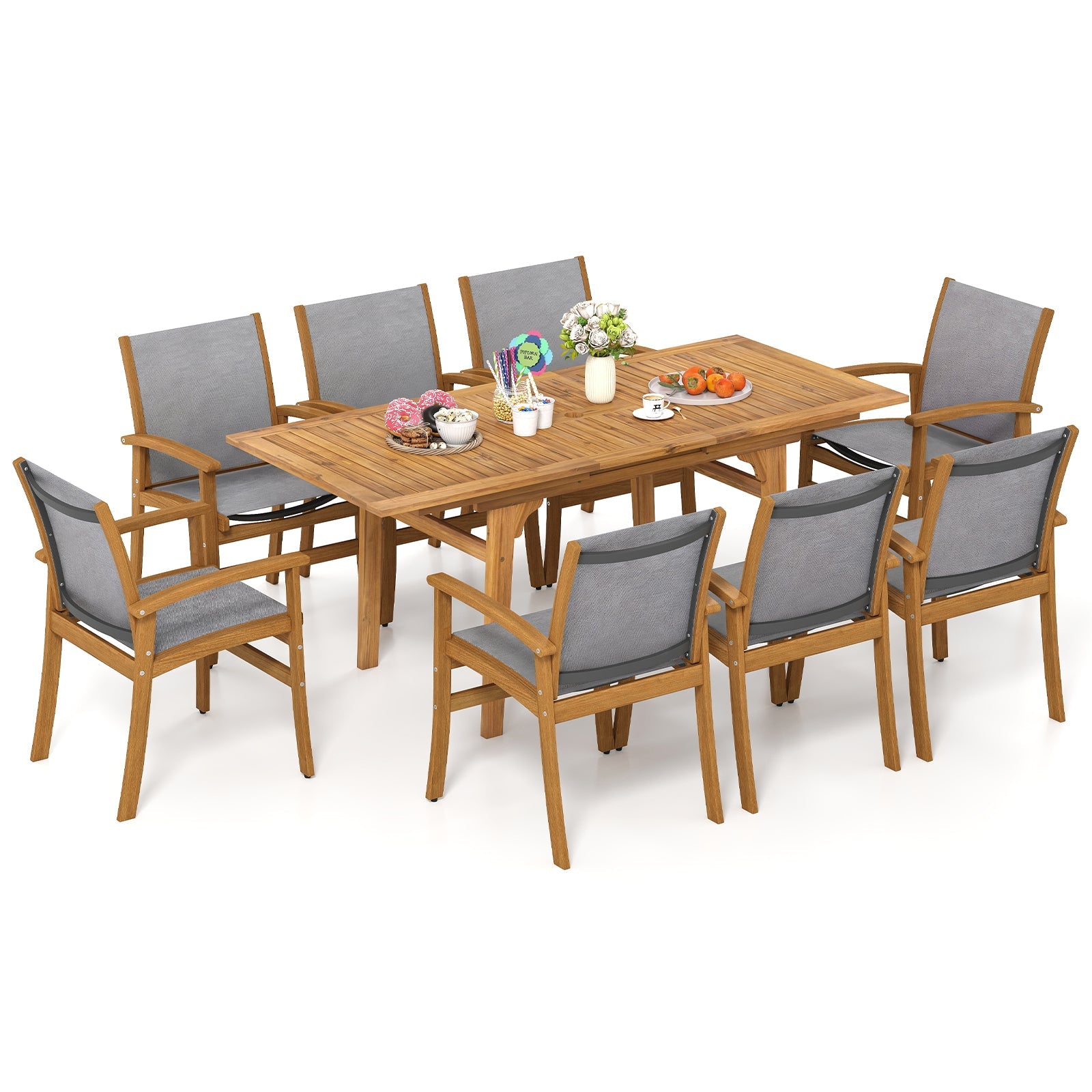9 Pieces Acacia Wood Patio Dining Set for 6