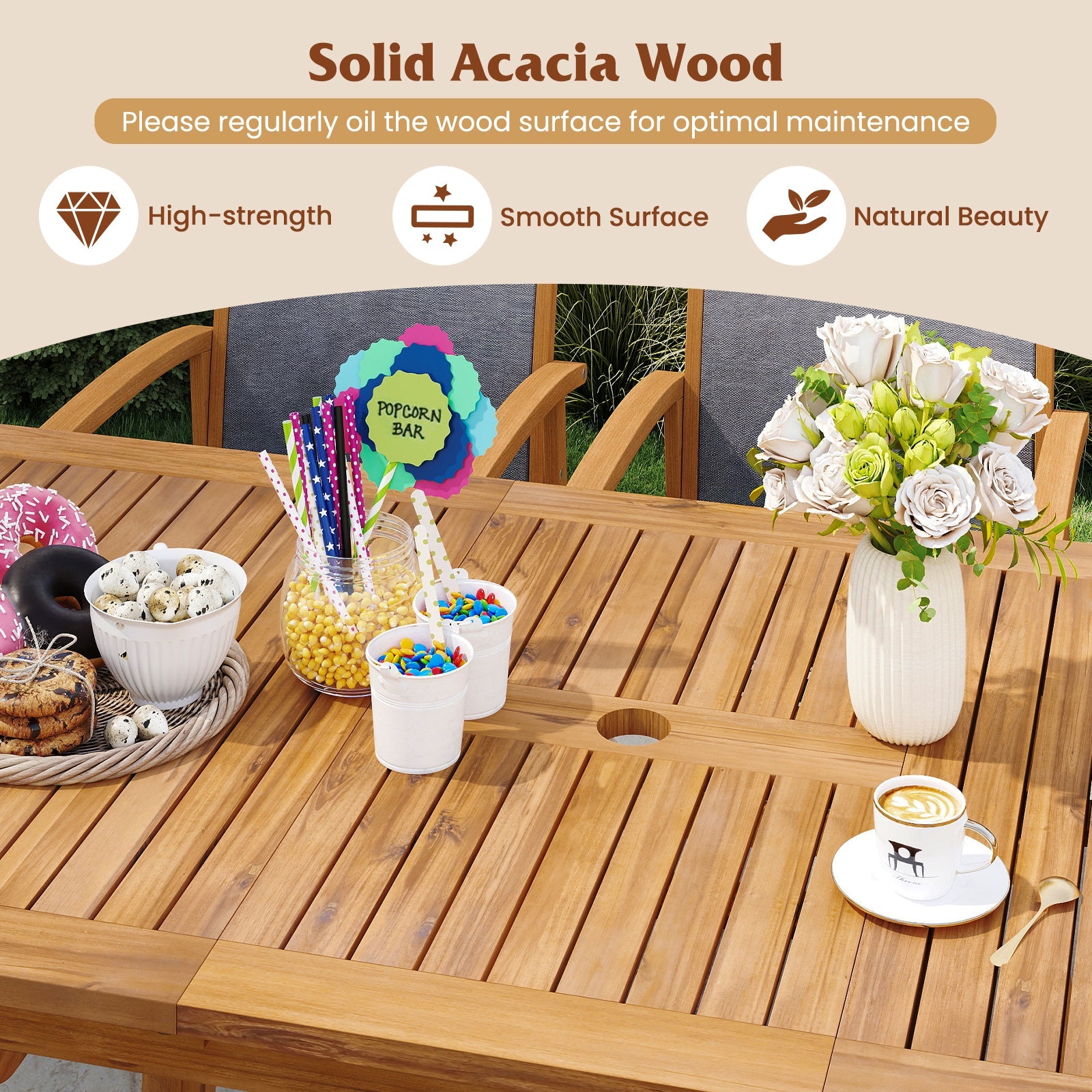 9 Pieces Acacia Wood Patio Dining Set for 6