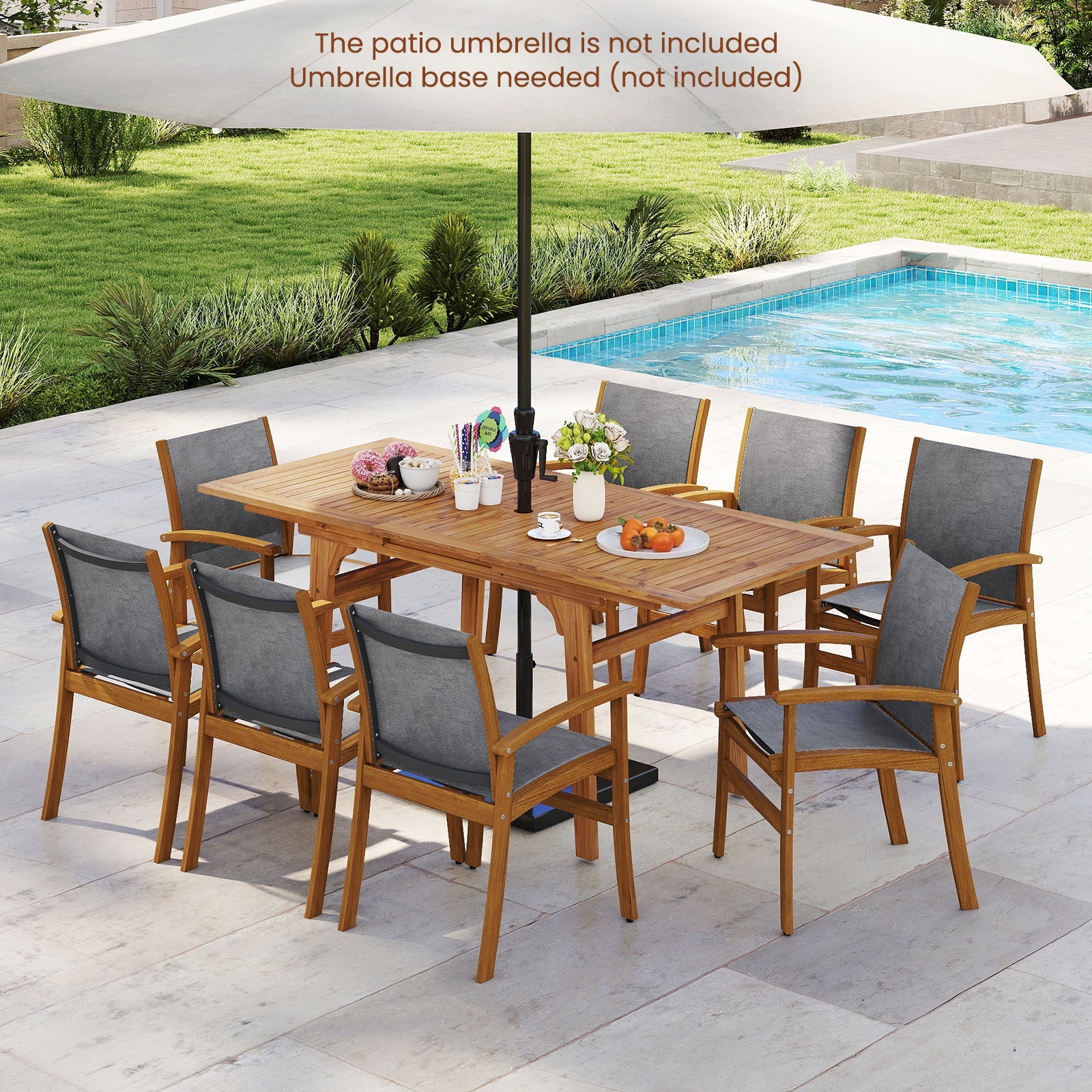 9 Pieces Acacia Wood Patio Dining Set for 6
