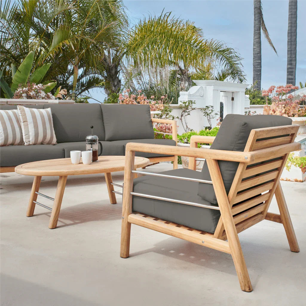 Aalto Teak Patio Deep Sofa Set with Sunbrella Cushion 4PC