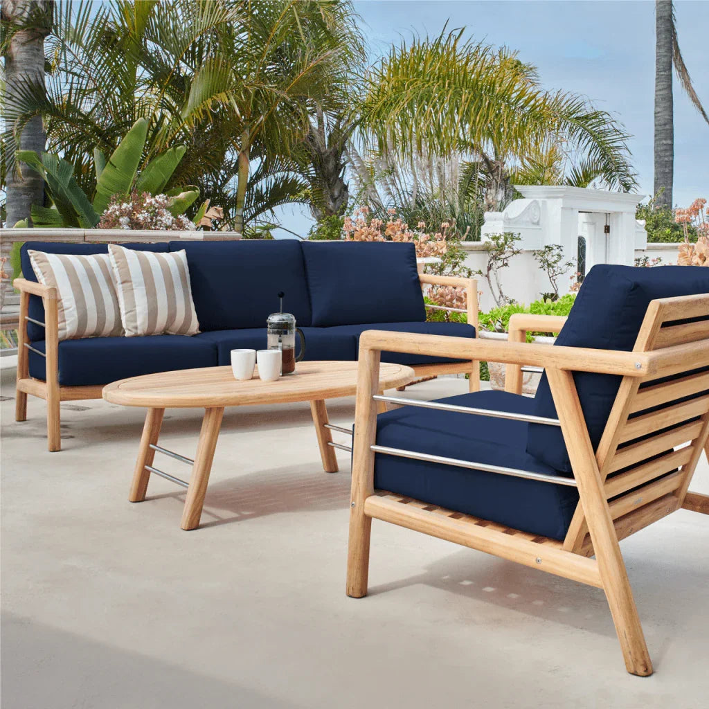 Aalto Teak Patio Deep Sofa Set with Sunbrella Cushion 4PC