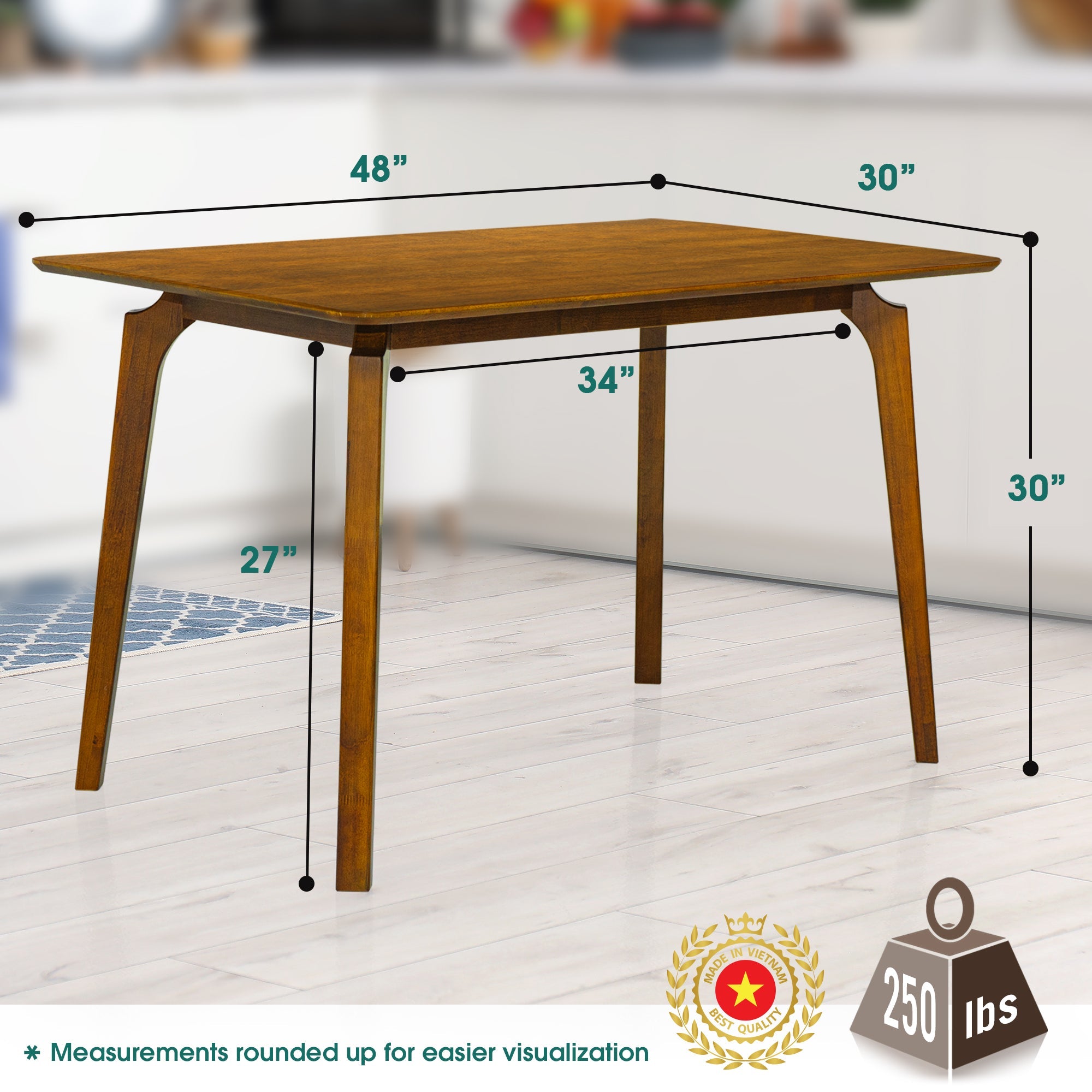 Acacia Verve 48" Solid Wood Dining Table - Ideal Kitchen Table for 4