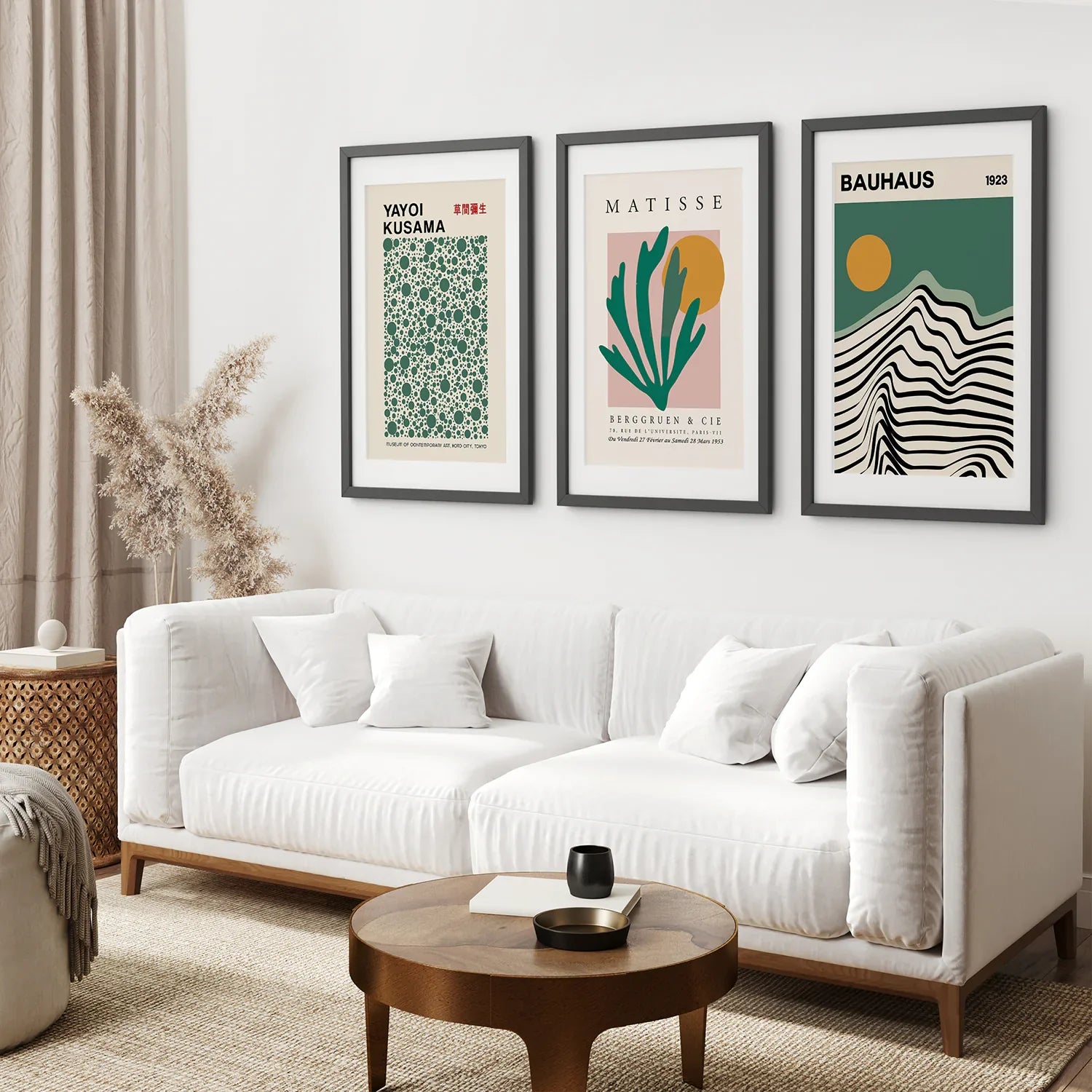 Bauhaus, Kusama & Matisse In Sage Green 3 Piece Wall Art