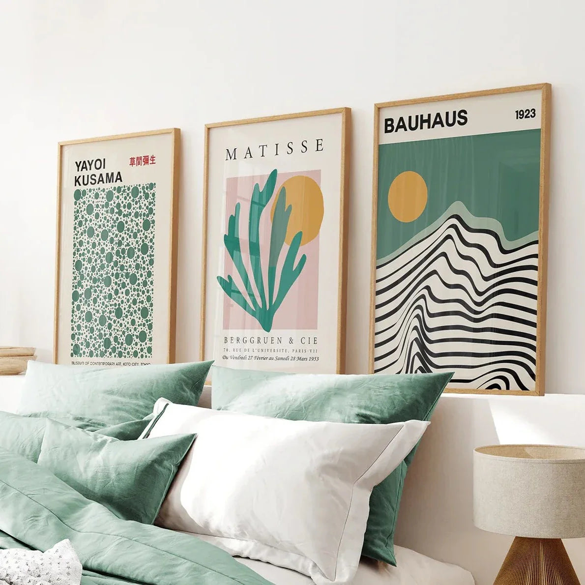 Bauhaus, Kusama & Matisse In Sage Green 3 Piece Wall Art