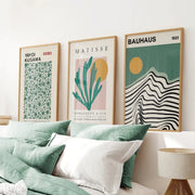 Bauhaus, Kusama & Matisse In Sage Green 3 Piece Wall Art