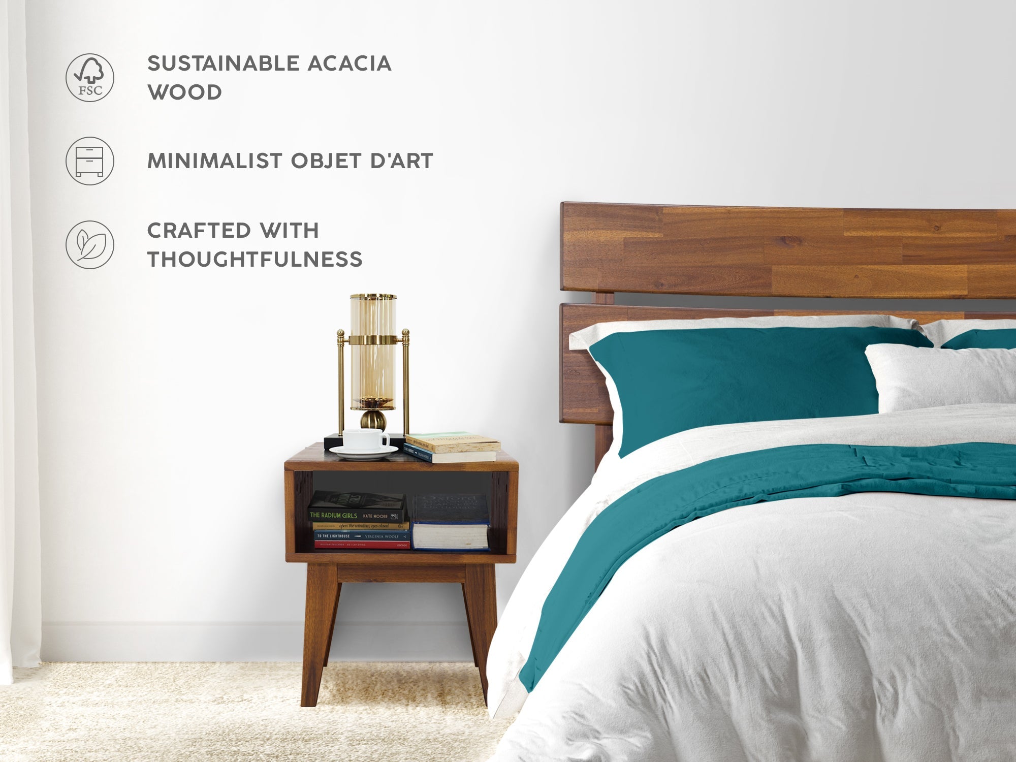 [Buy 1 Get 1] Aurora Solid Wood Bed Frame & Nightstand