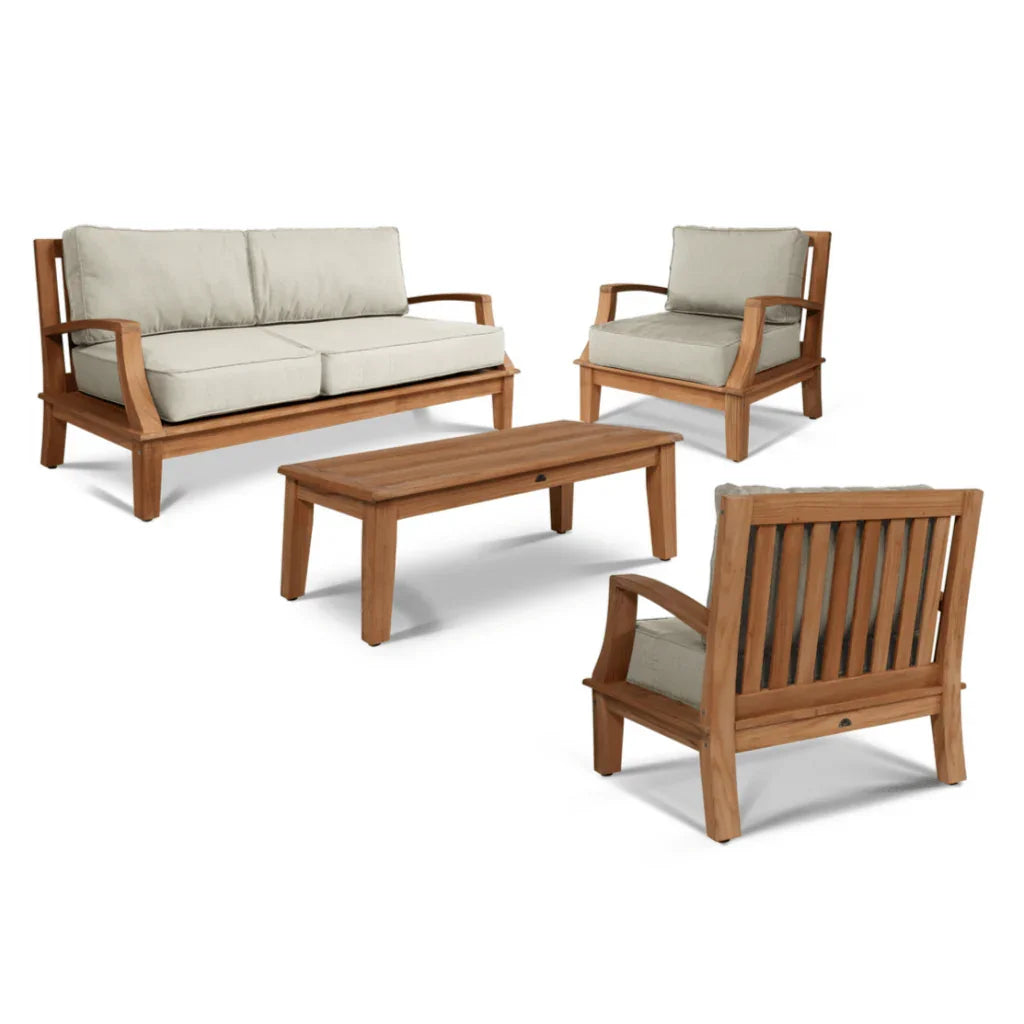 Grande Teak Patio Deep Sofa Set with Sunbrella Cushion 4PC