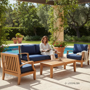 Grande Teak Patio Deep Sofa Set with Sunbrella Cushion 4PC