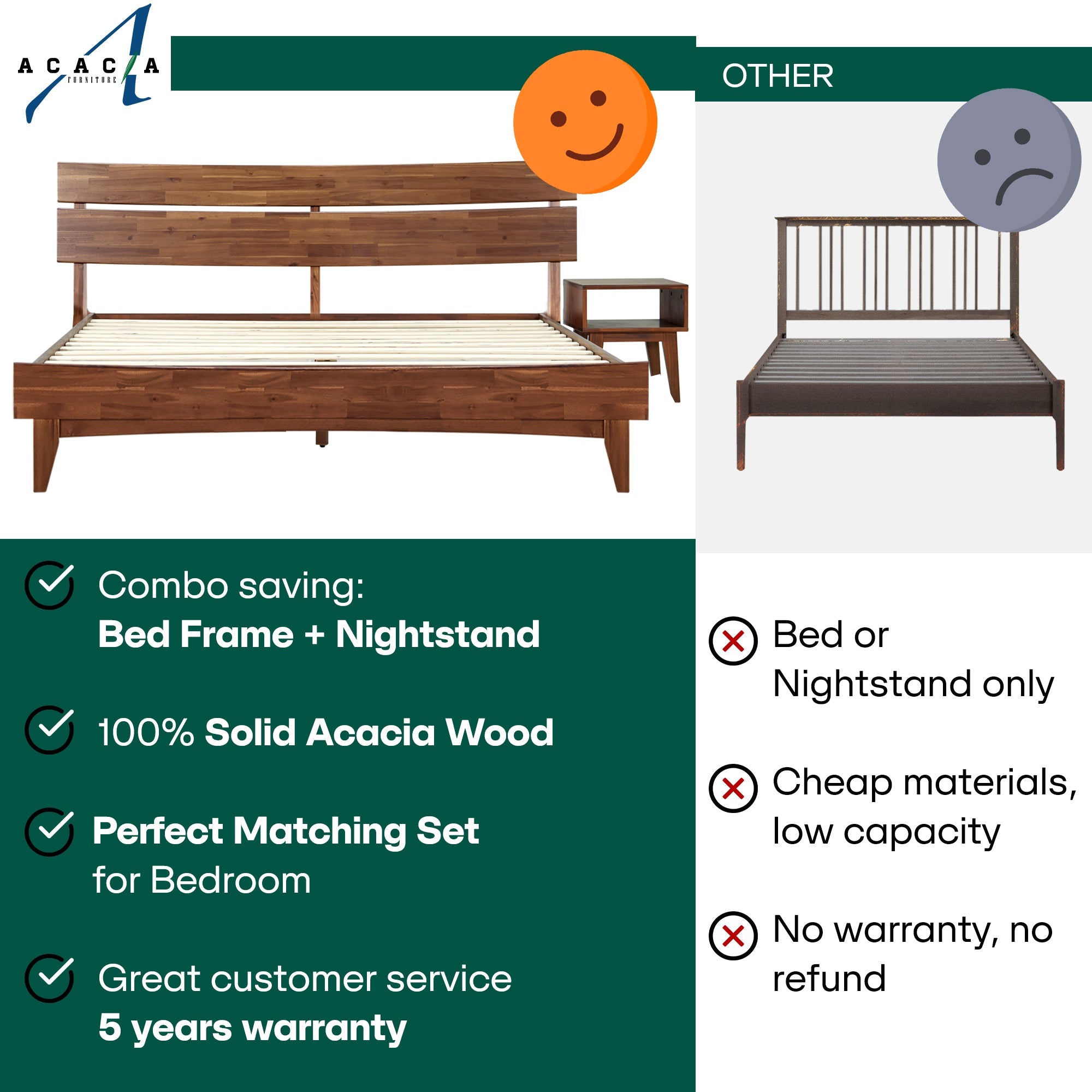 Aurora Solid Wood Bed Frame