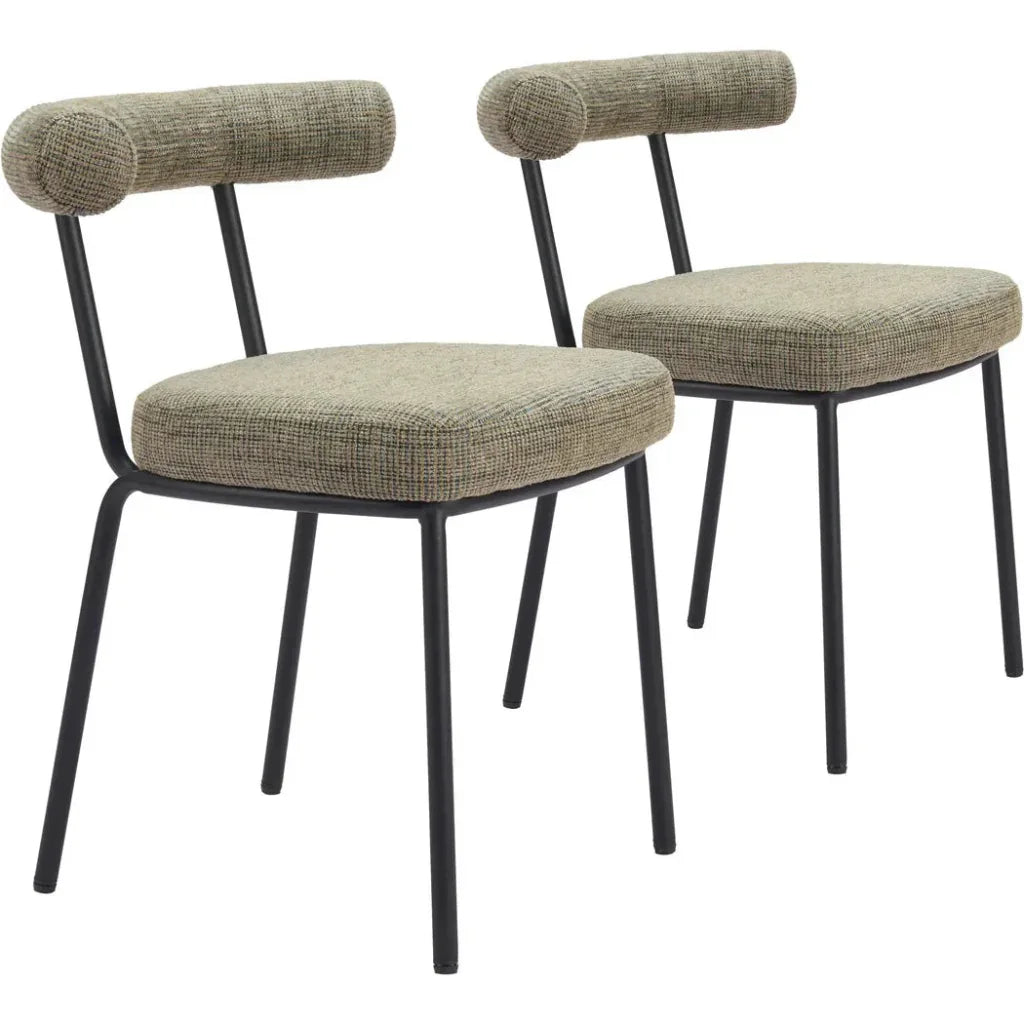 Kede Black Steel Green Tweed Dining Chair 2PC