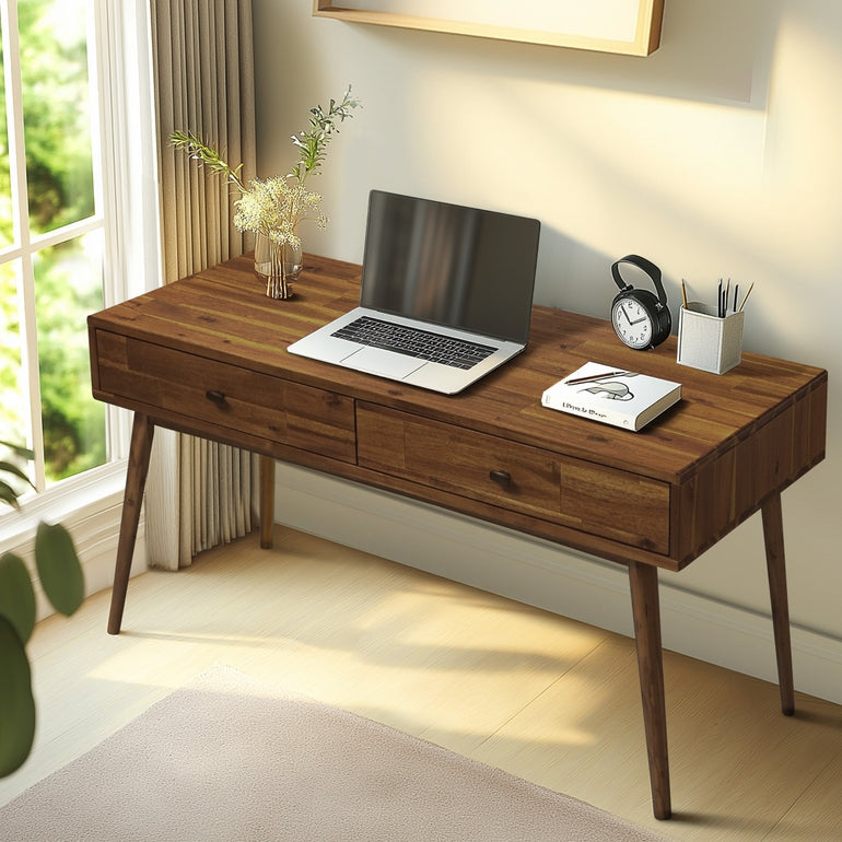 Acacia Lagom 48" Solid Wood Work Desk with Drawers for Functional Home Office