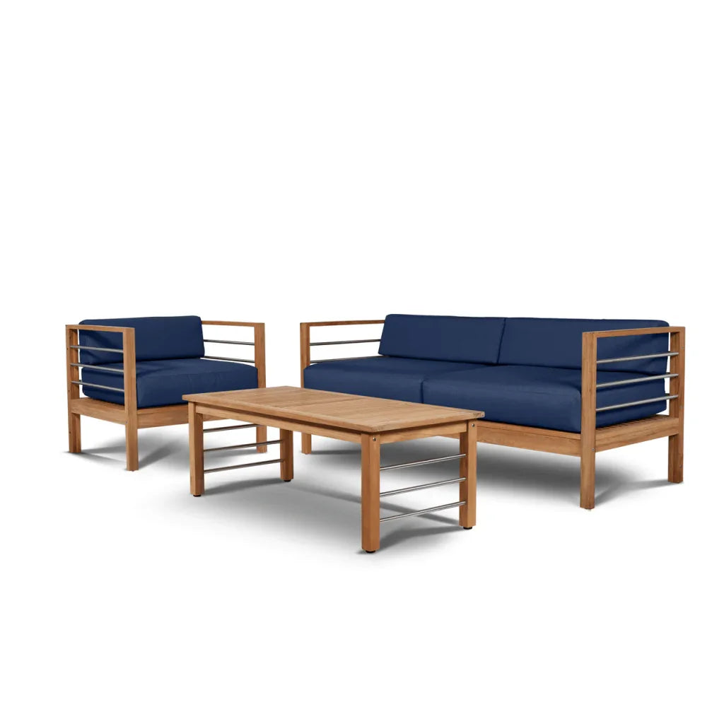 SoHo Teak Patio Deep Sofa Set with Sunbrella Cushion 4PC