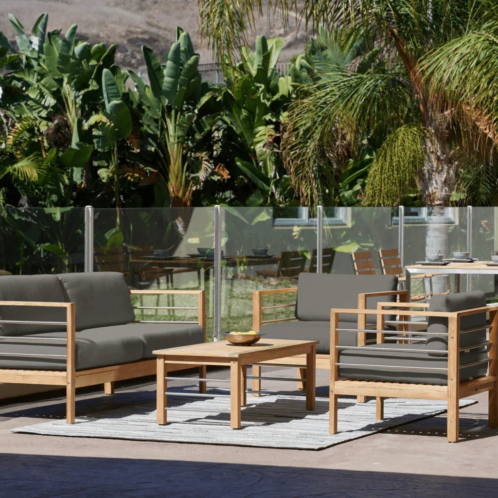 SoHo Teak Patio Deep Sofa Set with Sunbrella Cushion 4PC