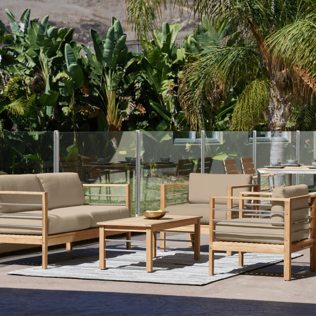 SoHo Teak Patio Deep Sofa Set with Sunbrella Cushion 4PC