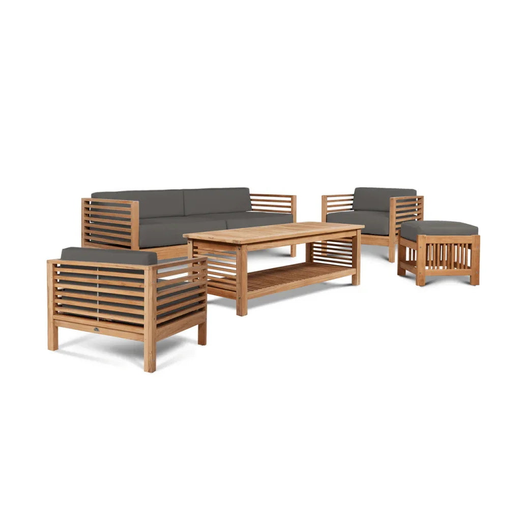 Summer Teak Patio Deep Sofa Set with Subrella Cushion 5PC