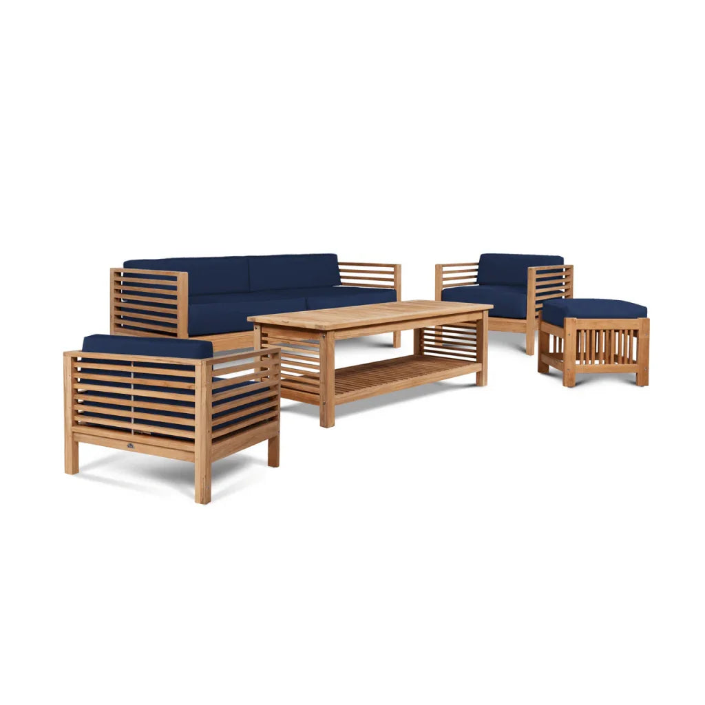 Summer Teak Patio Deep Sofa Set with Subrella Cushion 5PC