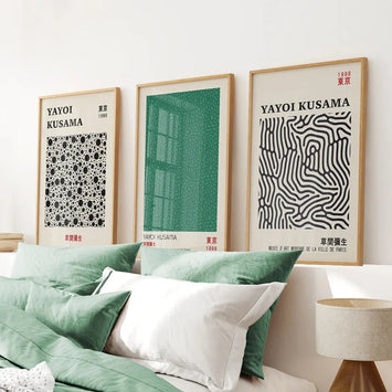 Sage Green Japanese Abstract Yayoi Kusama 3 Piece Wall Art