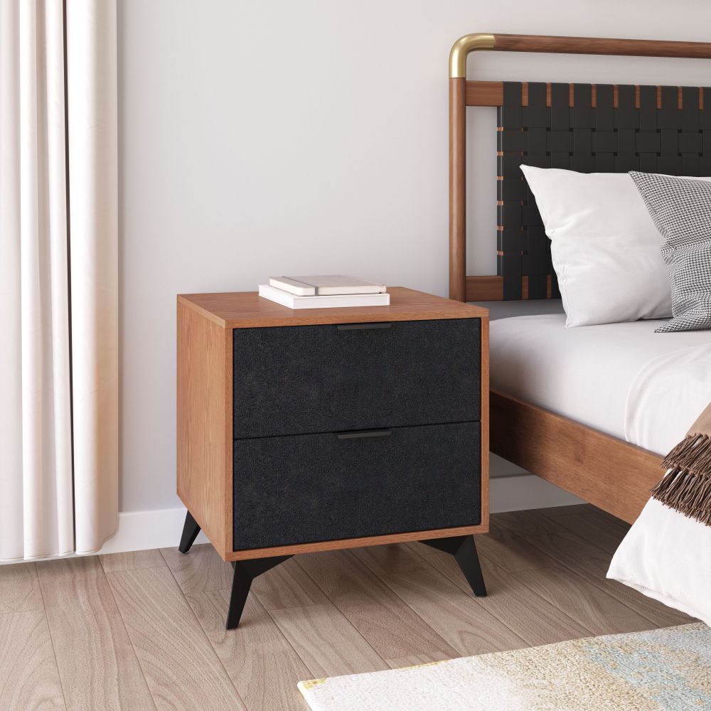 Zarif Two Drawers Wood Nightstand