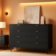 Fluted Nine Drawer Dresser 55 Inch Matte Black With Gold Handles