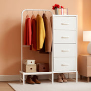 Dresser With Hanging Rack 4 Drawer White 44 Inch Tall