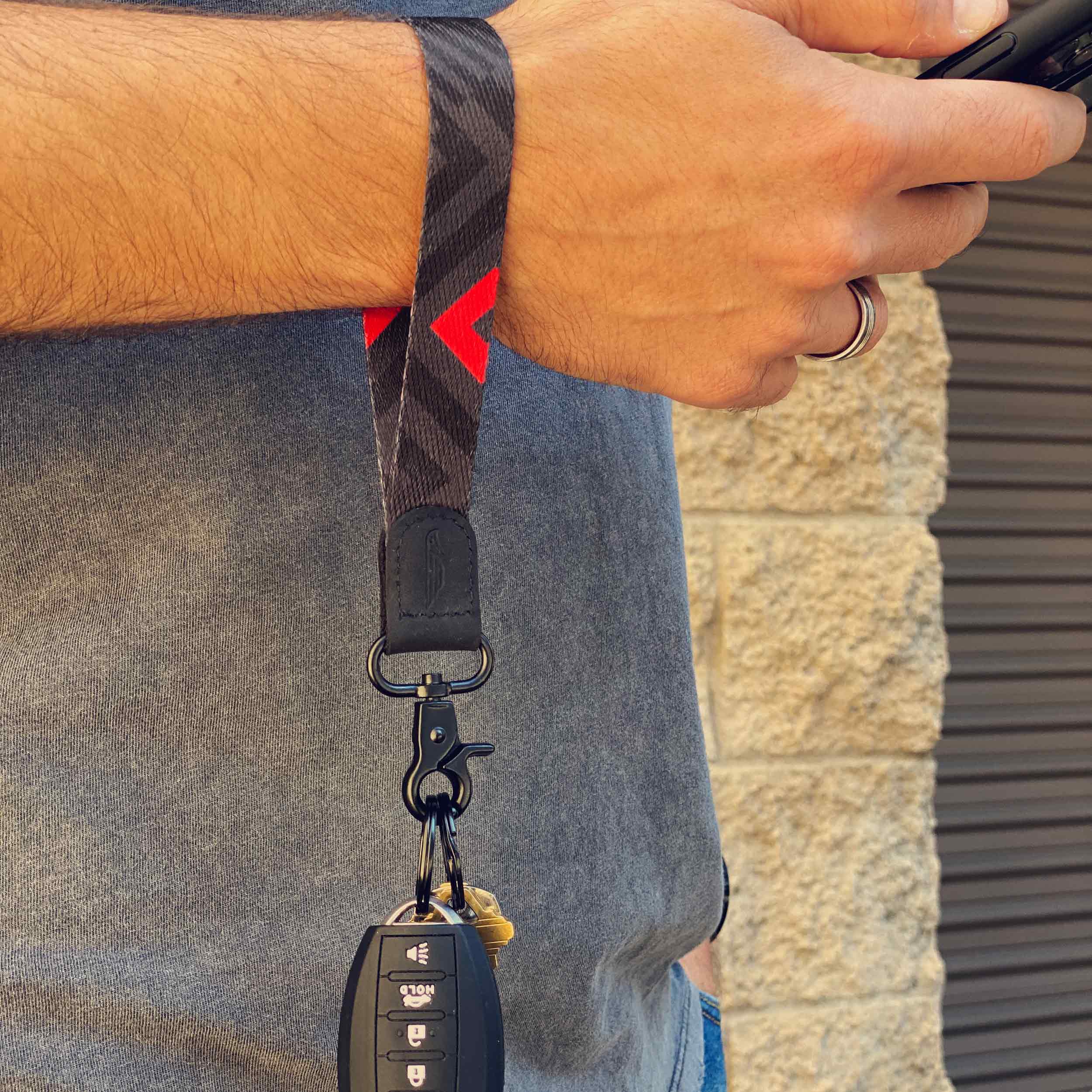 Chevron Wristlet Keychain for Badge, Wallet, and Phone