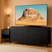 63 Inch TV Stand Dresser With 10 Fabric Drawers Black
