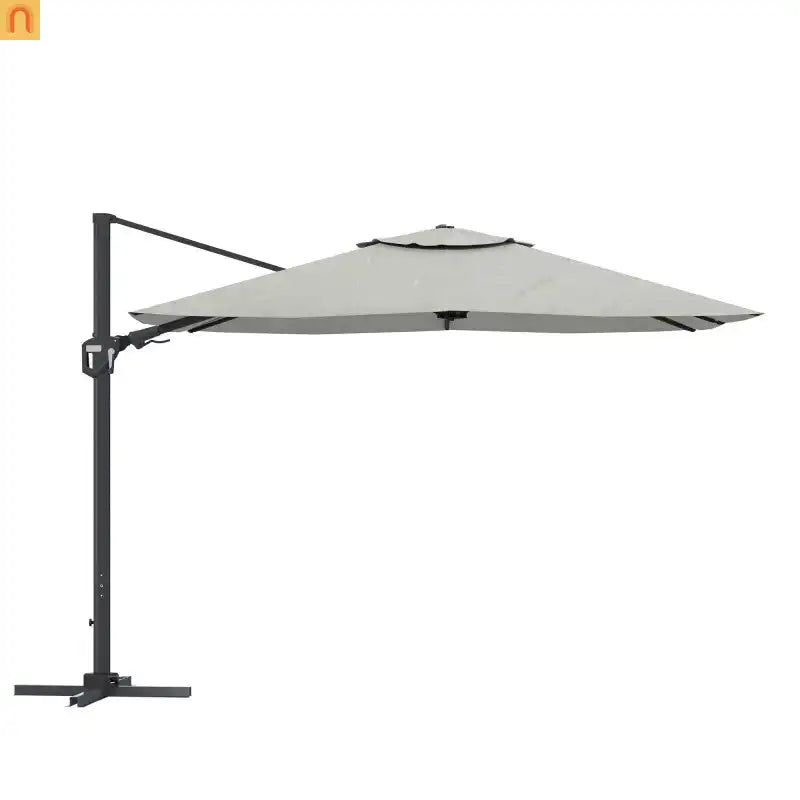 Cantilever Patio Umbrella 11ft Square Gray Aluminum Frame Outdoor Shade