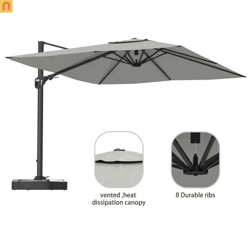Cantilever Patio Umbrella 11ft Square Gray Aluminum Frame Outdoor Shade
