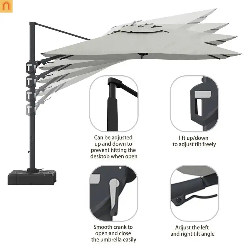 Cantilever Patio Umbrella 11ft Square Gray Aluminum Frame Outdoor Shade