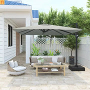 Cantilever Patio Umbrella 11ft Square Gray Aluminum Frame Outdoor Shade
