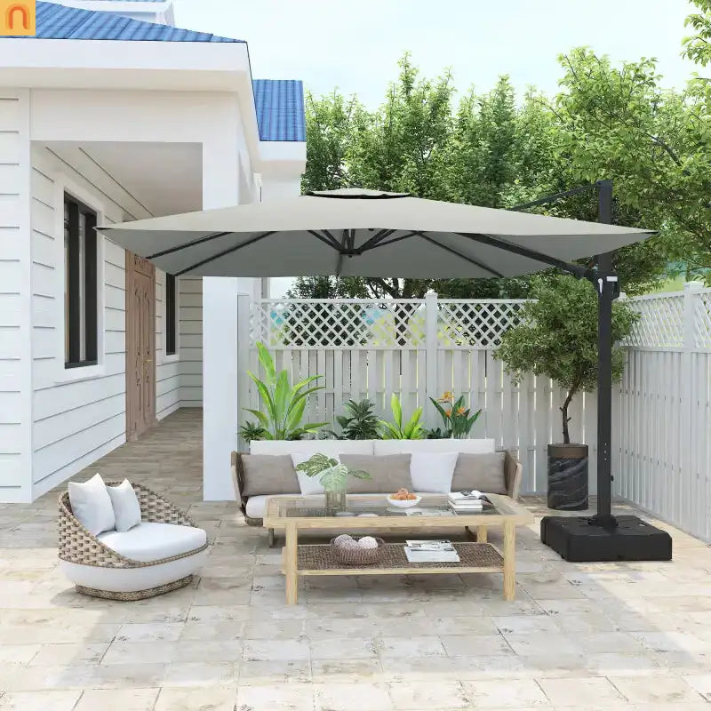 Cantilever Patio Umbrella 11ft Square Gray Aluminum Frame Outdoor Shade