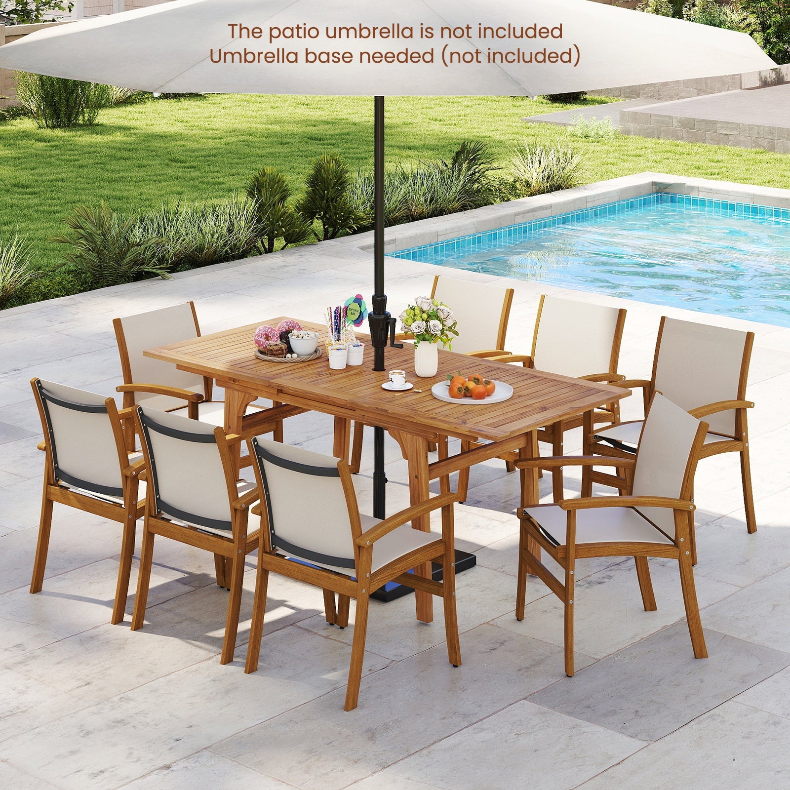 9 Pieces Acacia Wood Patio Dining Set for 6