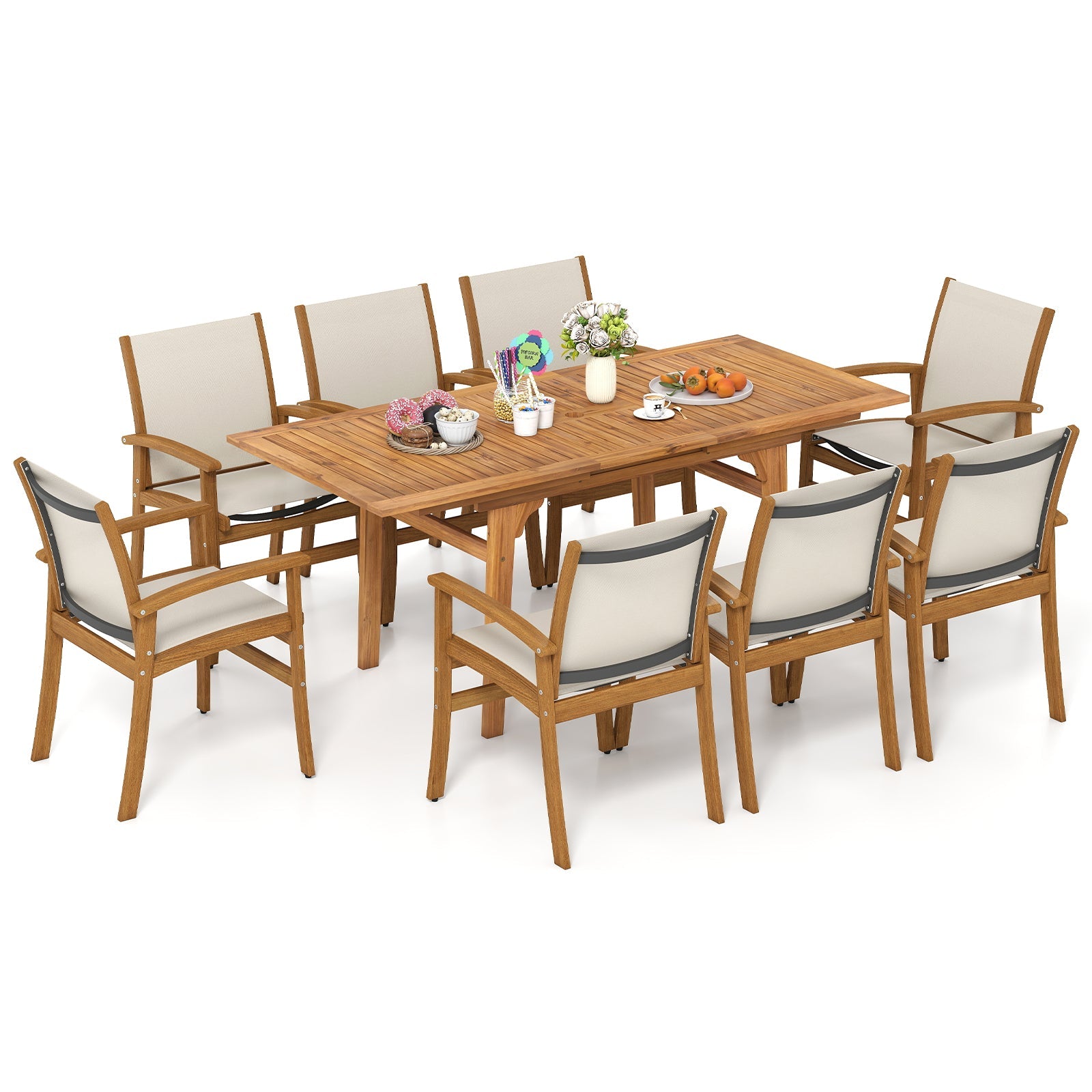 9 Pieces Acacia Wood Patio Dining Set for 6