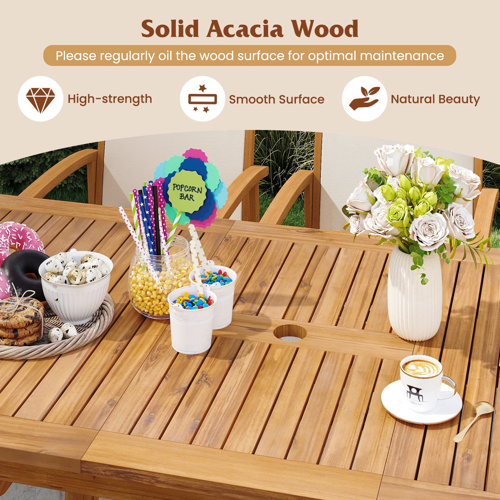 9 Pieces Acacia Wood Patio Dining Set for 6