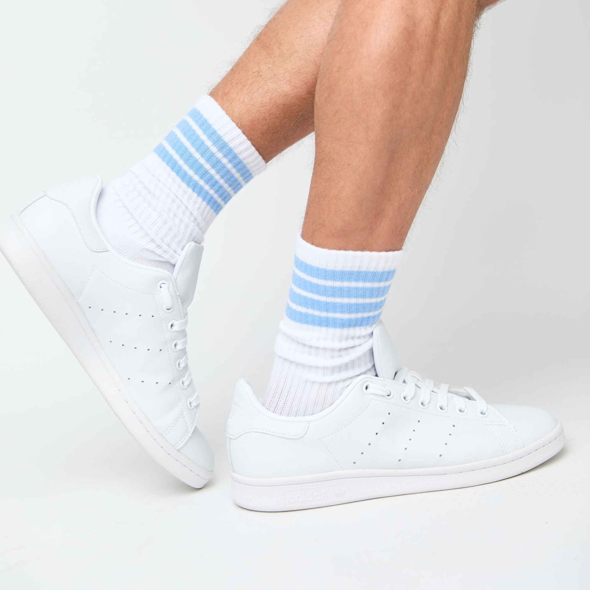 White/Powder 4 Stripe Casual Socks